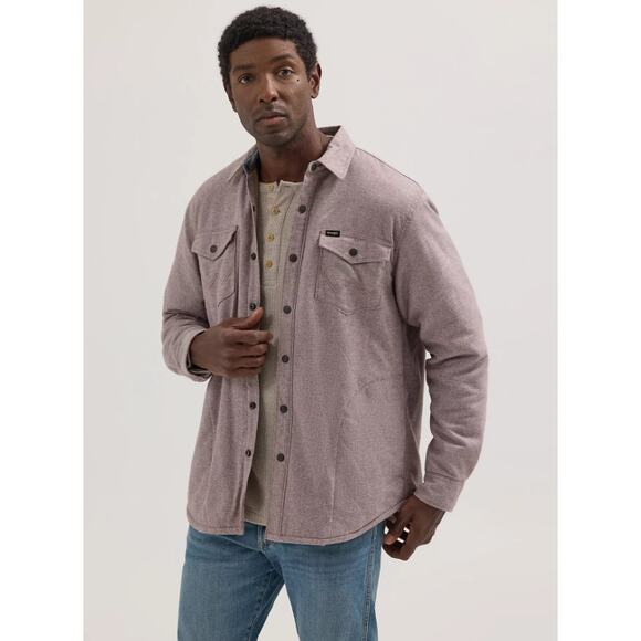 Wrangler Sherpa‎ Lined Wool Barn Heathered Shirt Jacket Men Sz L Peppercorn - Picture 1 of 11